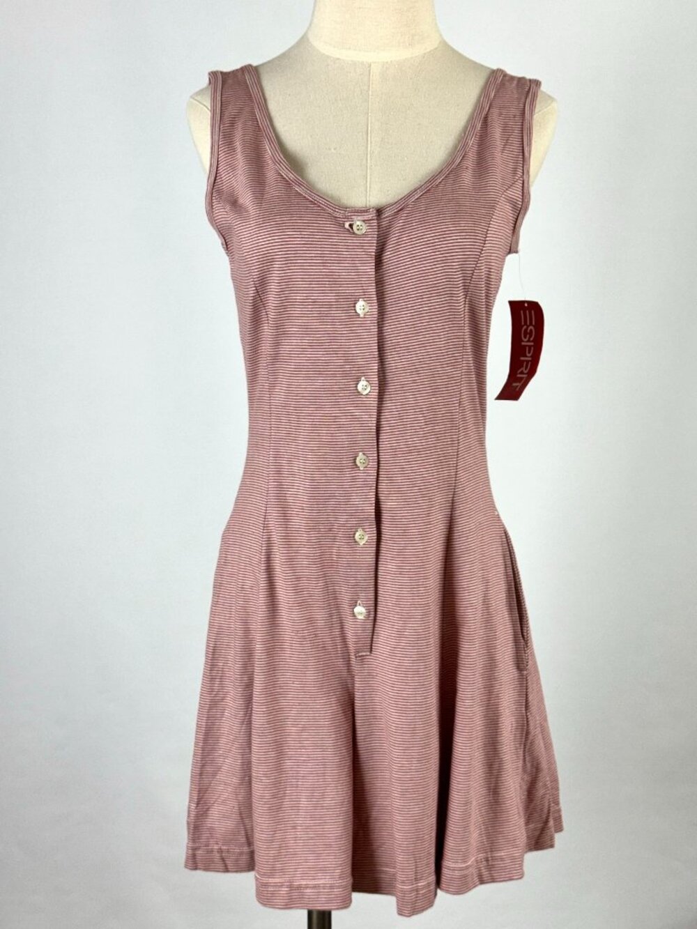 Vtg 90s Esprit Womens 100% Cotton Striped Romper Sleeveless Button Front NWT